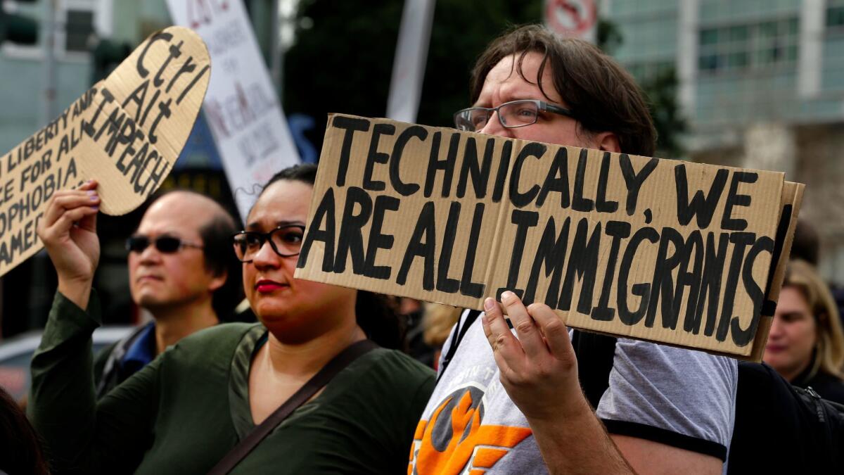 Tech workers protest in February against the Trump administration in San Francisco.
