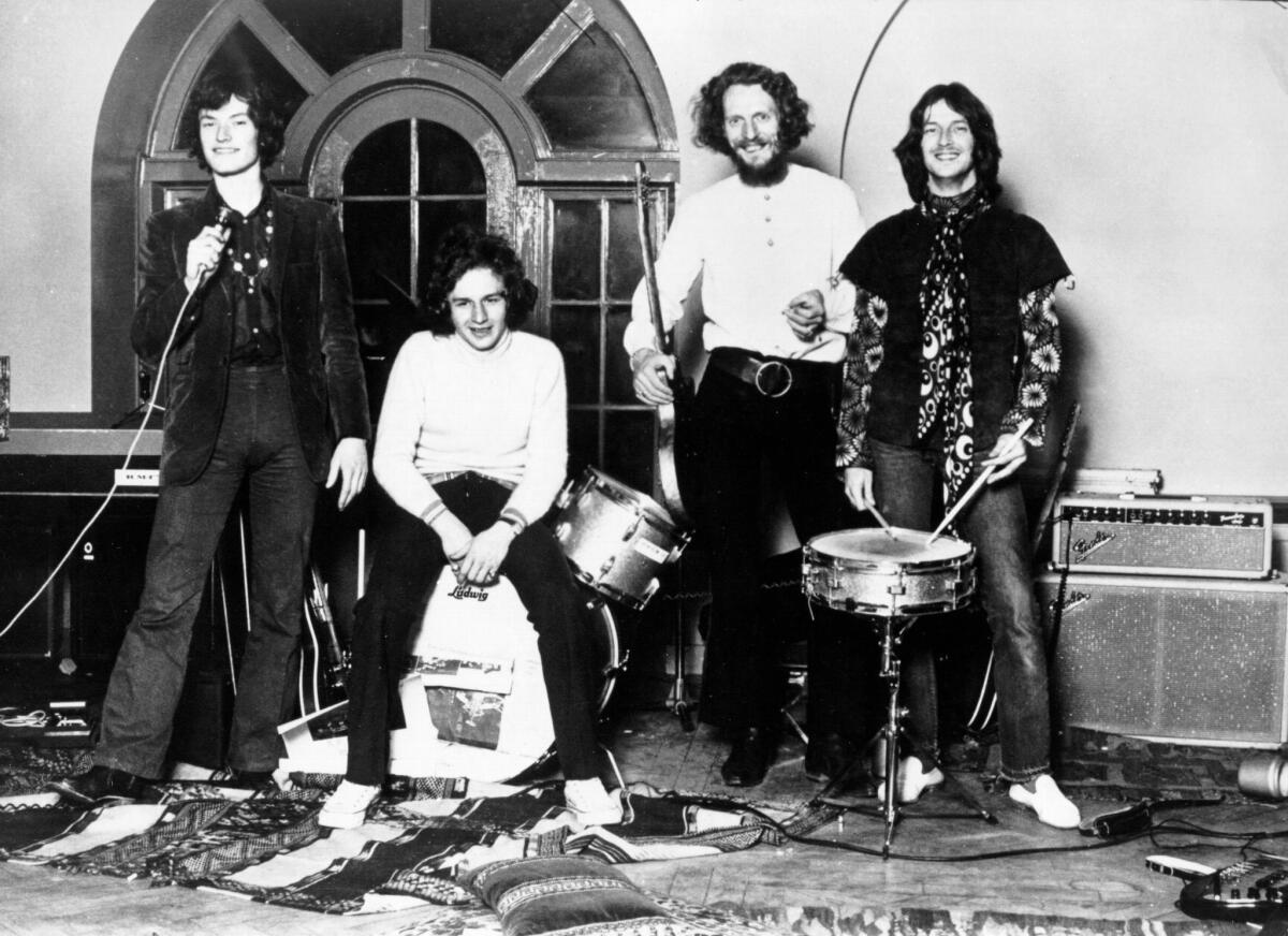 The members of Blind Faith are photographed by Bob Seidemann in 1969. From left: Steve Winwood, Ric Grech, Ginger Baker and Eric Clapton.