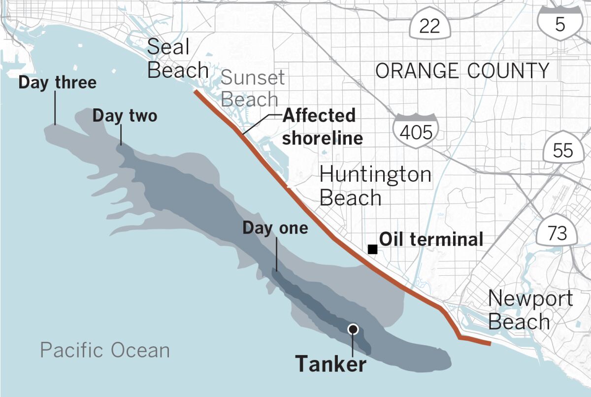 Map of American Trader spill in 1990.