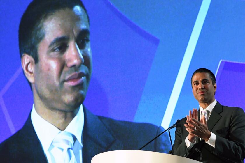 LAS VEGAS, NV - APRIL 25: Federal Communications Commission Chairman Ajit Pai speaks during the 2017 NAB Show at the Las Vegas Convention Center on April 25, 2017 in Las Vegas, Nevada. NAB Show, the trade show of the National Association of Broadcasters and the world's largest electronic media show, runs through April 27 and features more than 1,700 exhibitors and 103,000 attendees. (Photo by Ethan Miller/Getty Images) ** OUTS - ELSENT, FPG, CM - OUTS * NM, PH, VA if sourced by CT, LA or MoD **