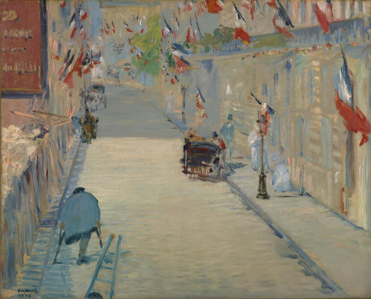 An Impressionist painting, "The Rue Mosnier With Flags" by Édouard Manet, from 1878.