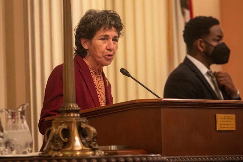 Sacramento, CA - March 20: California State Senator Susan Talamantes Eggman along with fellow lawmakers honor women in California making an impact during Women's History Month on Monday, March 20, 2023 in Sacramento, CA. (Jason Armond / Los Angeles Times)