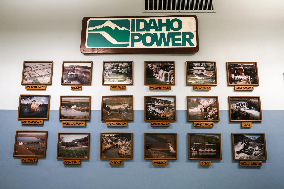 A wall within Brownlee Dam features photos of all of Idaho Power's dams on the Snake River and its tributaries.