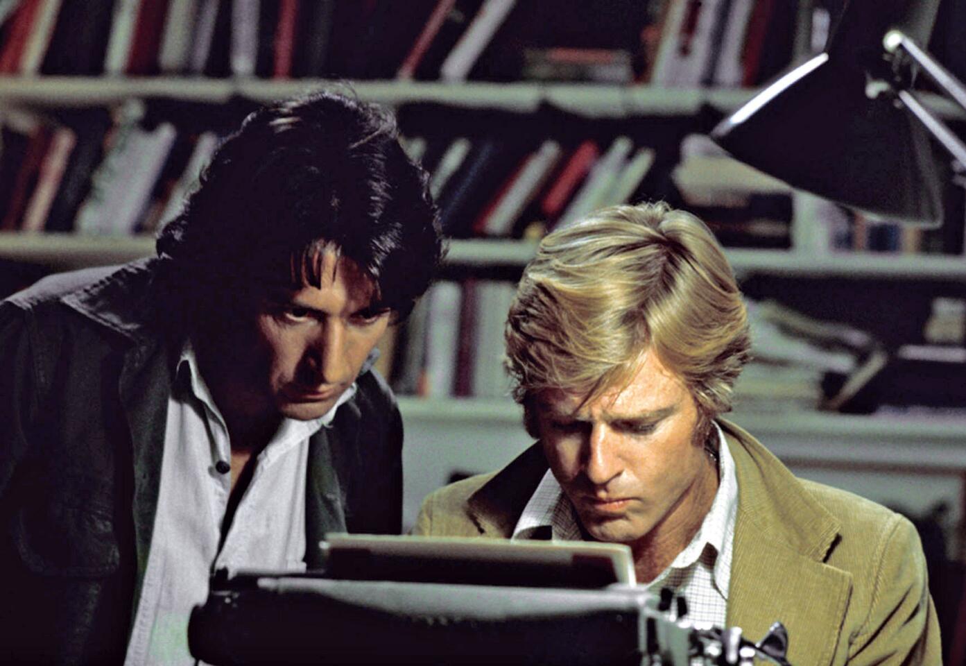 Actors Robert Redford, right, and Dustin Hoffman appear in their roles as reporters Bob Woodward and Carl Bernstein, respectively, in the 1976 film "All the President's Men."