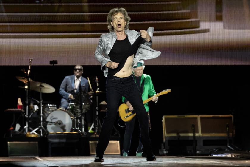 INGLEWOOD, CA - JULY 10, 2024: Front man Mick Jagger performs with the Rolling Stones on July 10, 2024 at SoFi Stadium in Inglewood, California.(Gina Ferazzi / Los Angeles Times)