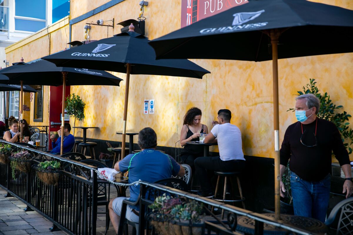 Diners take in a meal on the patio at Princess Pub & Grille on Monday, Dec. 21, 2020 in San Diego, CA. 