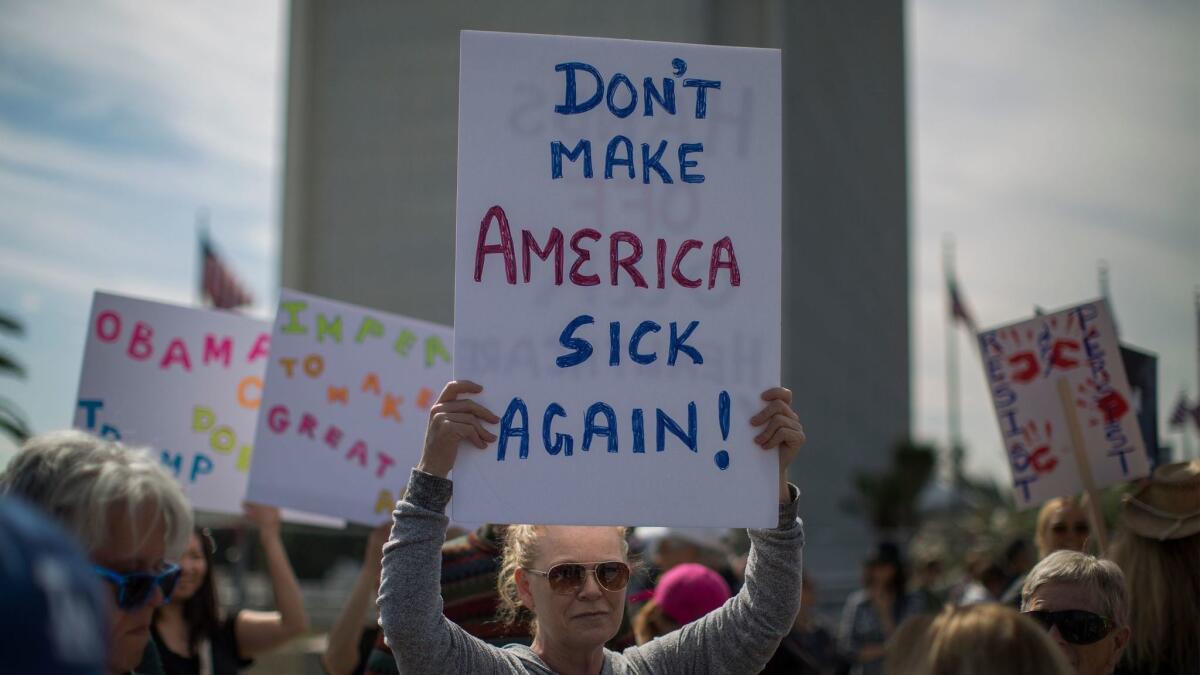 A Los Angeles protest march in 2017 aimed to safeguard Medicaid, Medicare and the Affordable Care Act from Trump administration sabotage.
