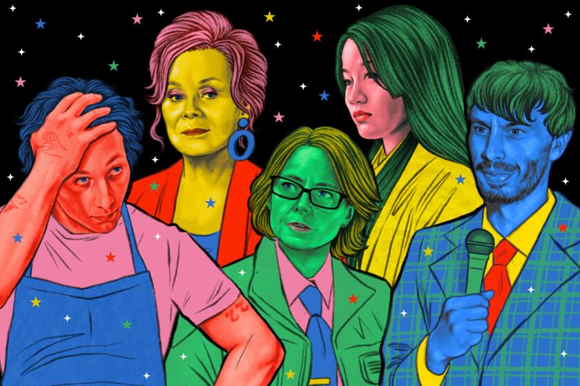 Illustration of (left-right)Jeremy Allen White, Jean Smart, Jodie Foster, Anna Sawai and Richard Gadd.