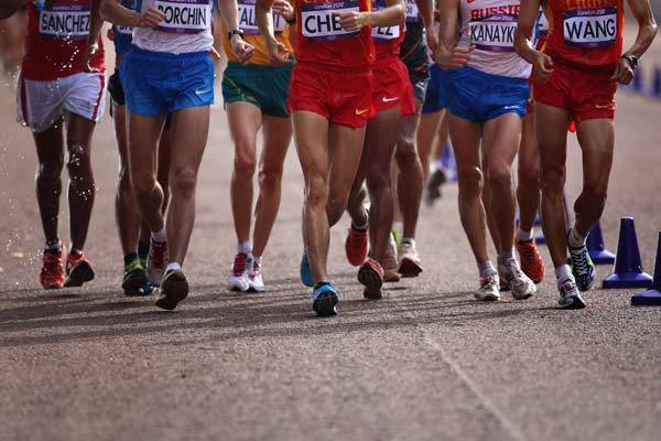 Calling all mall walkers! You have a shot at Olympic gold! Racewalking is a long-distance foot race, but don't take off running. One foot must be in contact with the ground at all times.