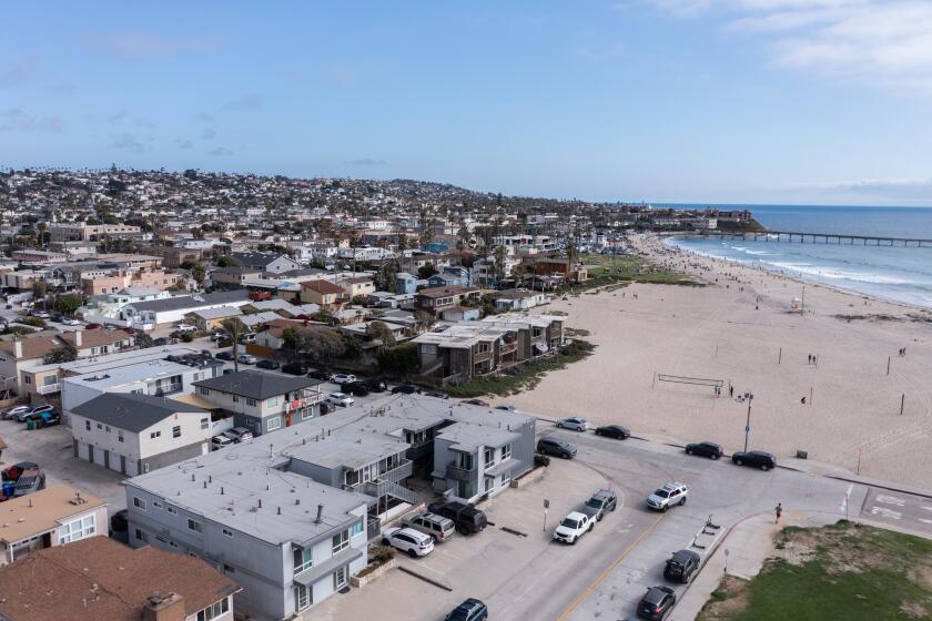 San Diego, CA - June 14: An aerial view of properties within Longbranch Avenue and Spray Street block in Ocean Beach in San Diego, CA on Wednesday, June 14, 2023. (Adriana Heldiz / The San Diego Union-Tribune)