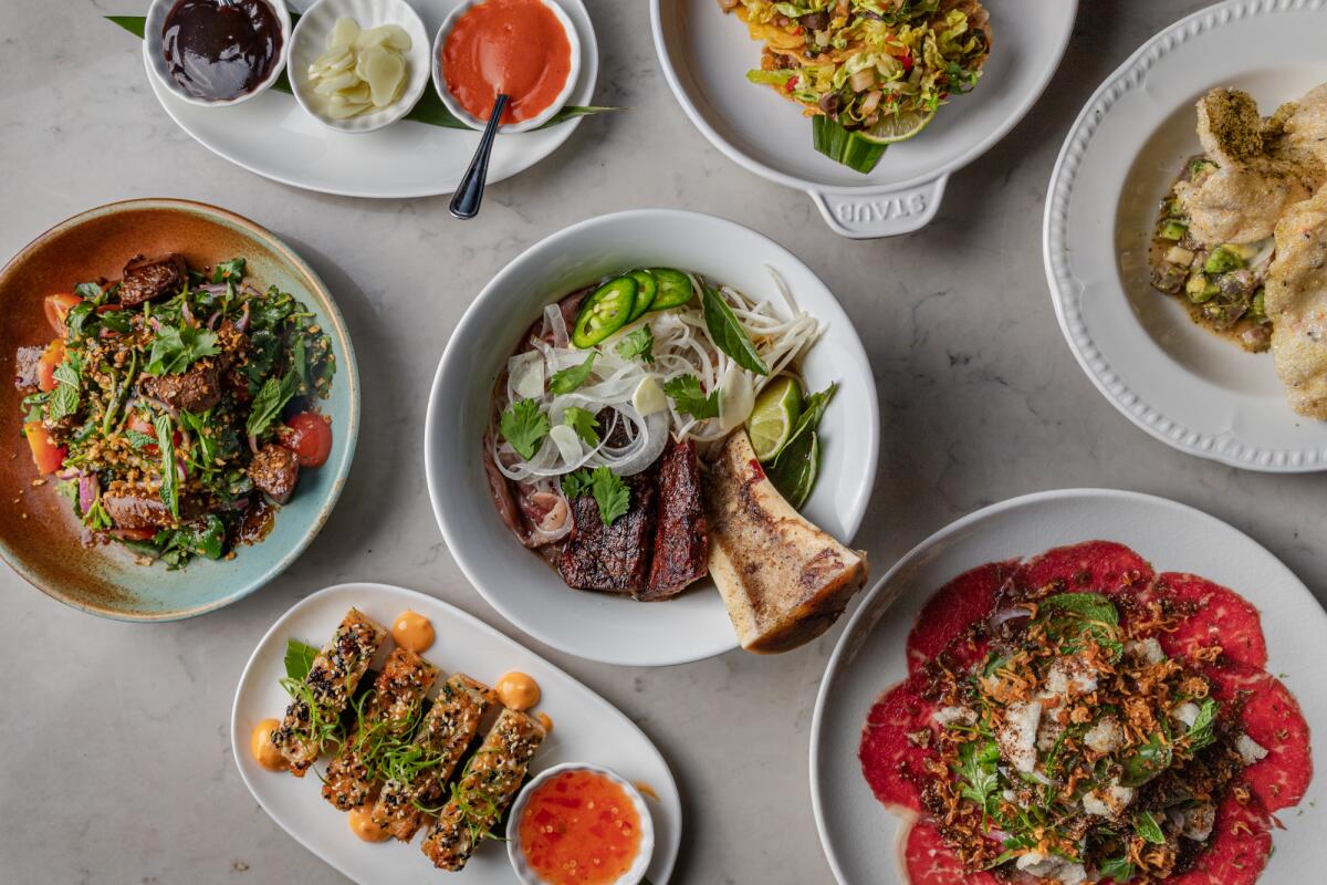 A spread of dishes from DiDi, a modern Vietnamese restaurant in West Hollywood from TikTok influencer Tue Nguyen.