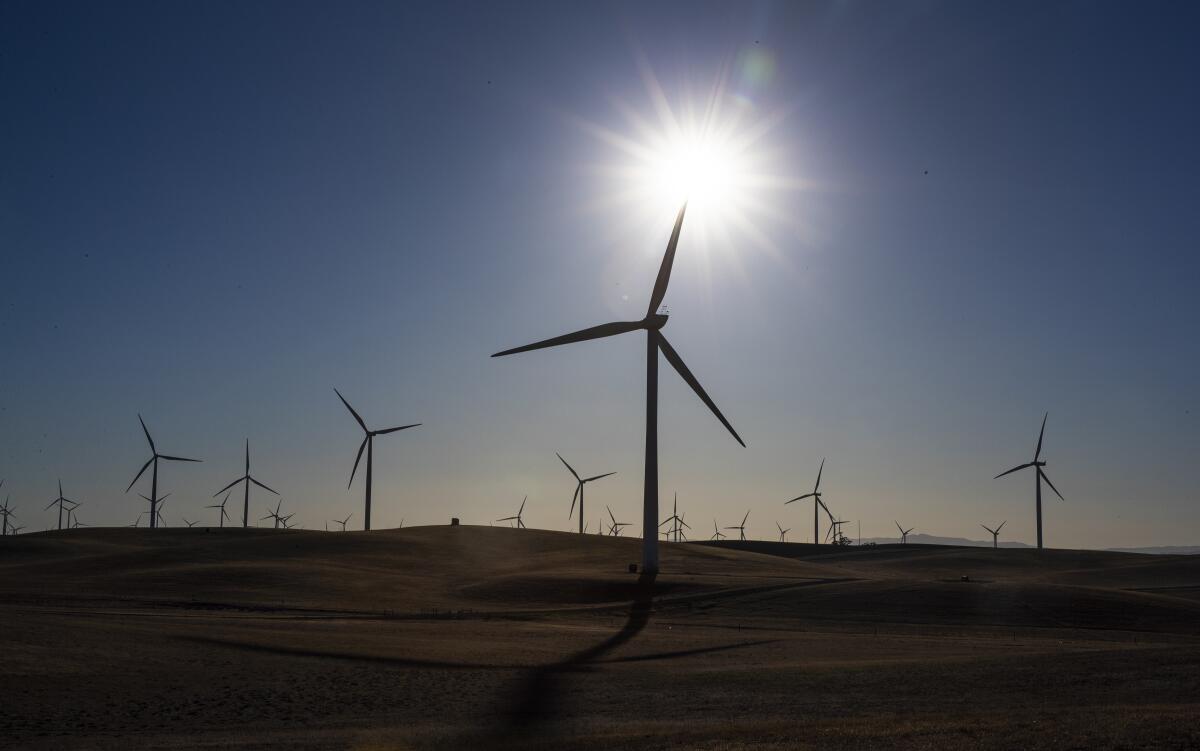The Shiloh II wind farm near in California’s Montezuma Hills, at the northeastern end of the Bay Area, seen in 2021.
