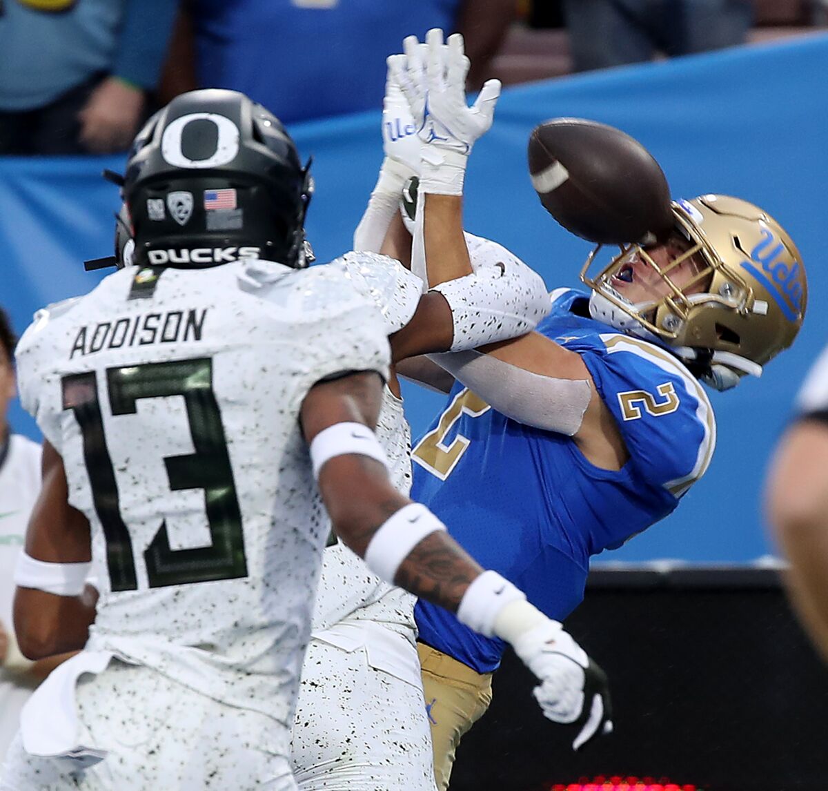 UCLA wide receiver Kyle Philips can't pull in a pass against Oregon during the third quarter.