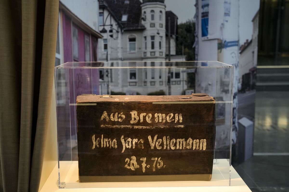 A suitcase bearing the name and date of birth of Holocaust victim Selma Sara Vellemann.
