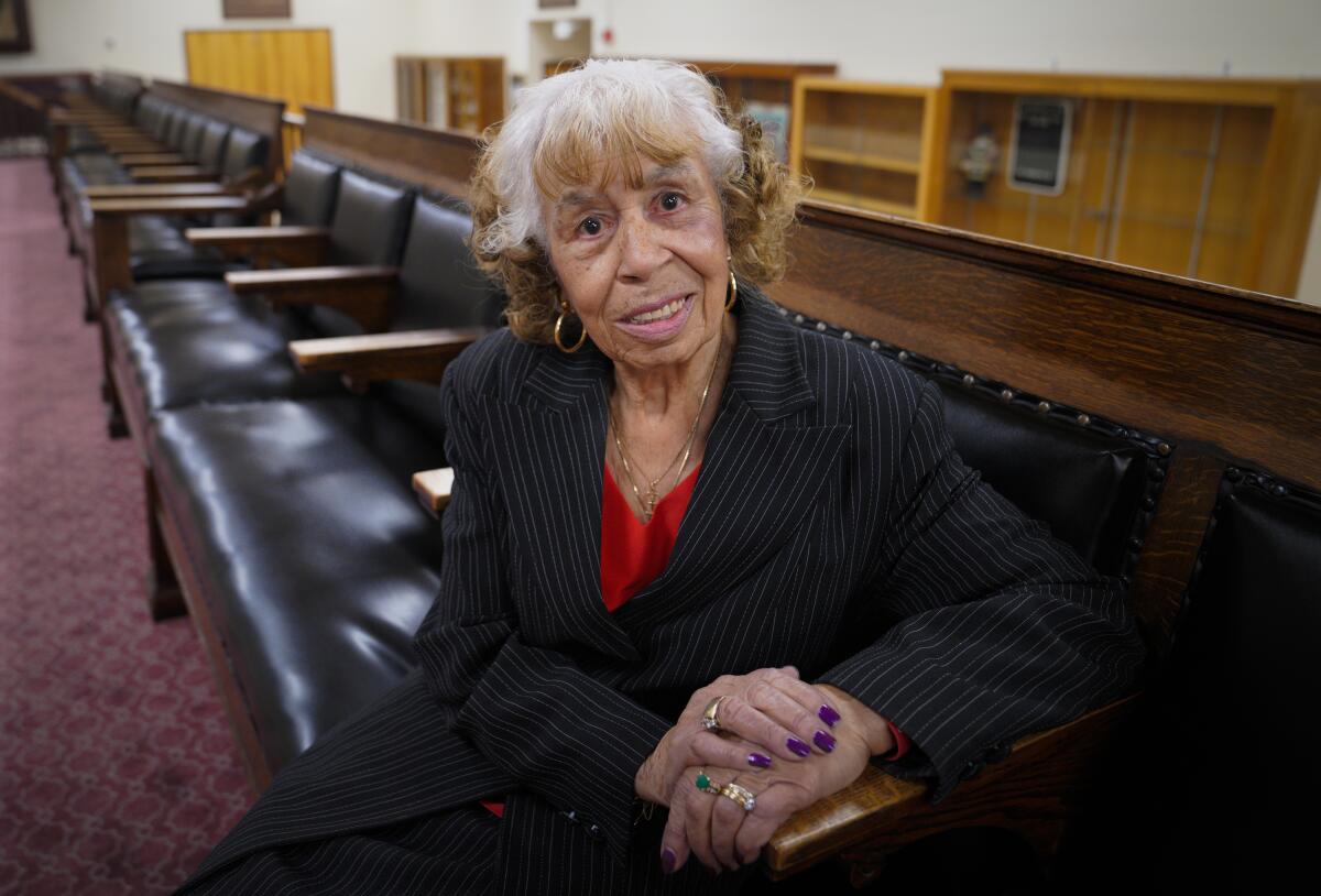Ardelle Matthews, seated at the Scottish Rite Center in Mission Valley. (Nelvin C. Cepeda / The San Diego Union-Tribune)