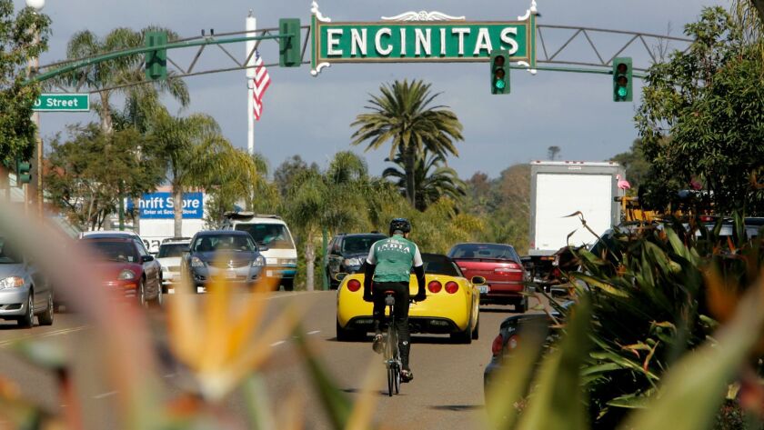 View looking north up South Coast Highway 101 in downtown Encinitas.