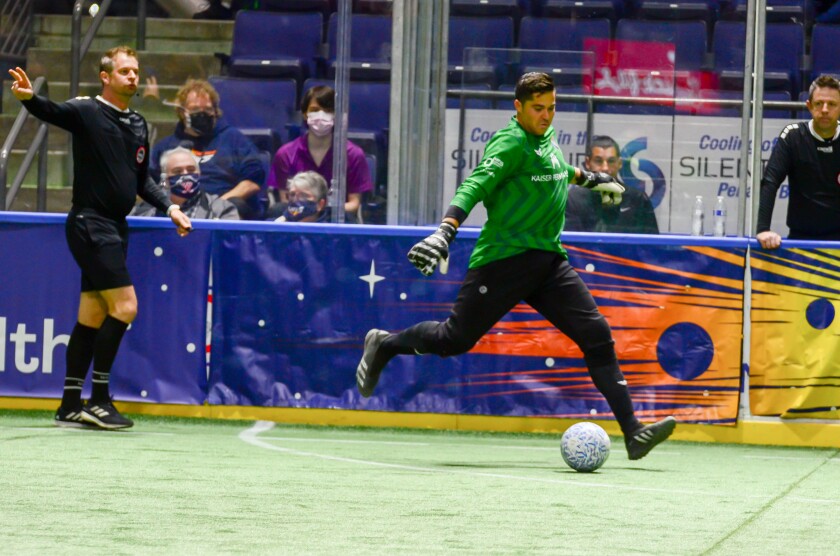 Sockers goalie Boris Pardo said, “We were all laughing and smiling,” when the team got back on the floor to practice at Pechanga Arena before the season’s first game.