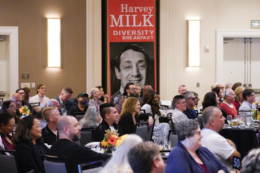 San Diego, CA - May 24: Guest at the 16th Annual Harvey Milk Diversity Breakfast in San Diego on Friday, May 24, 2024, listened to several guests speakers during award presentations. (Nelvin C. Cepeda / The San Diego Union-Tribune)
