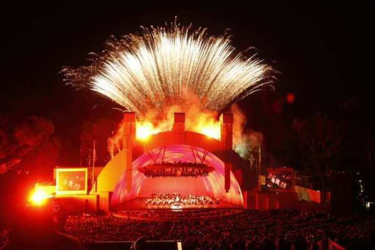 Fireworks erupt at the Hollywood Bowl.