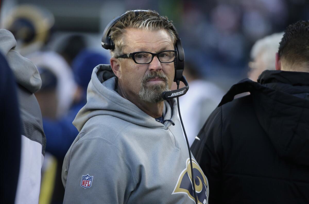 Rams defensive coordinator Gregg Williams looks on from the sidelines during the second half of a game against the New England Patriots on Dec. 4.