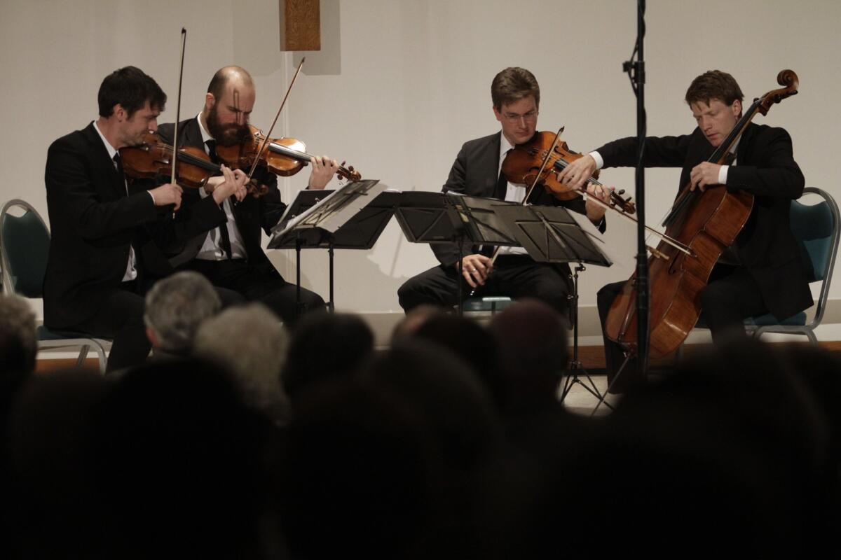 Calder Quartet, here at First Presbyterian Church of Santa Monica in 2011, is coming to the Broad Stage on Sunday.