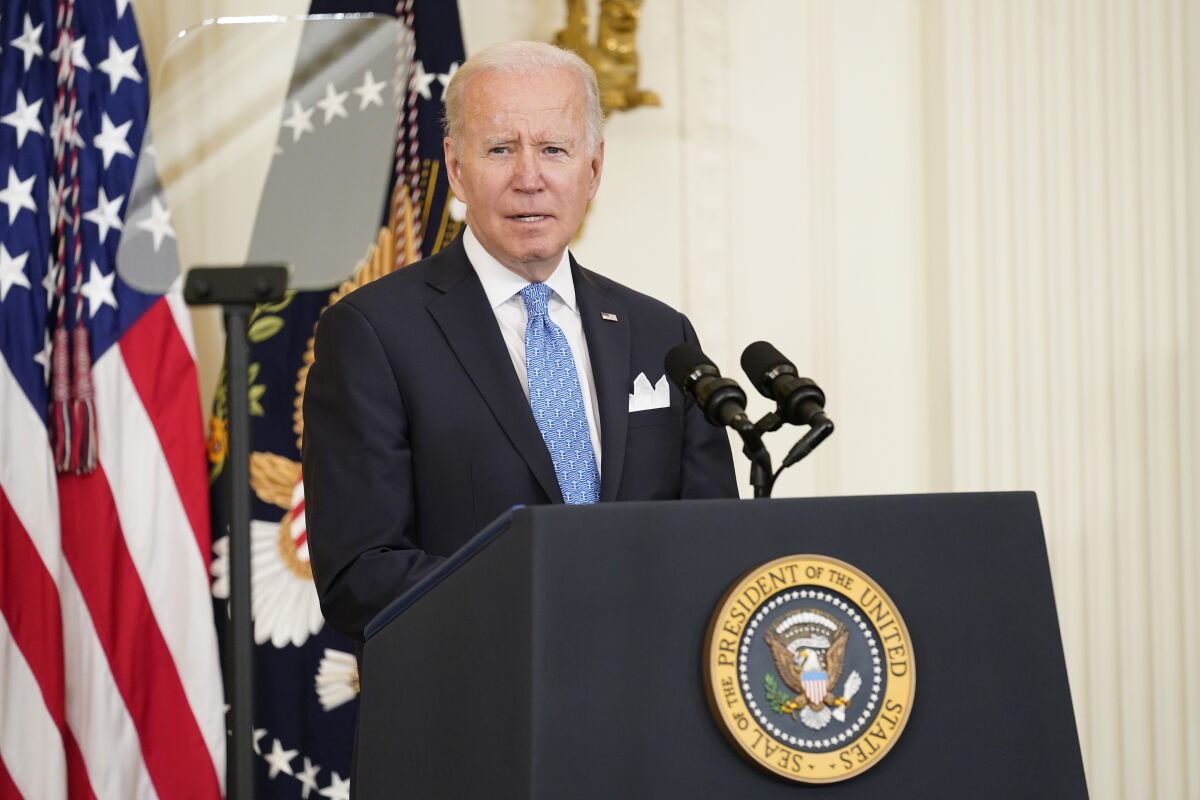 President Joe Biden speaks before presenting Public Safety Officer Medal of Valor awards at the White House.