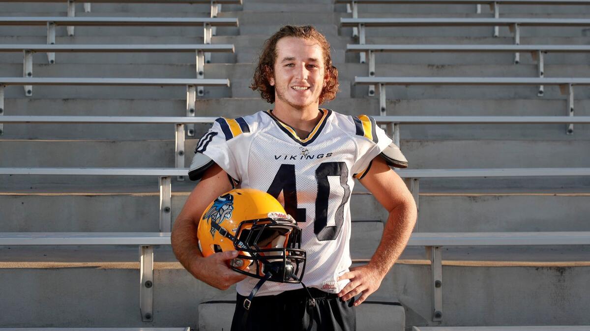 Marina High running back Blaine Riederich is the Daily Pilot Football Player of the Week. He scored five touchdowns last week in the Vikings' 54-21 win against Whittier Christian at Whittier College.