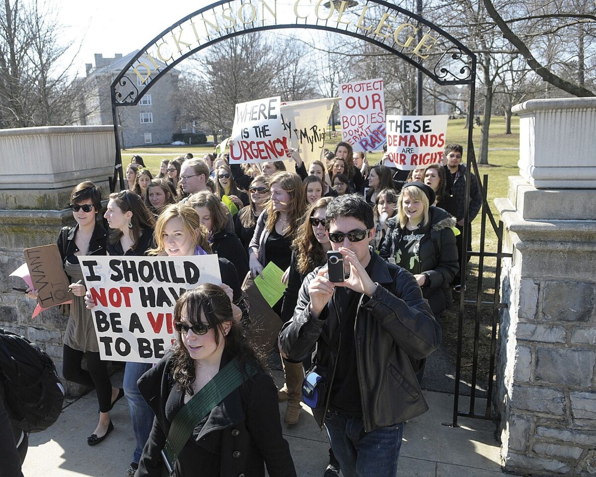 Students at Dickinson College marched across campus in March 2011 demanding the school deal more harshly with students who committed sexual offenses.