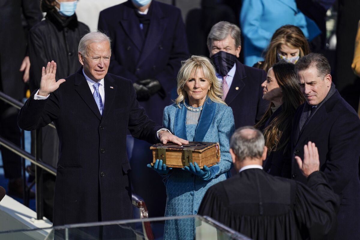 U.S. President-elect Joe Biden takes the oath of office 