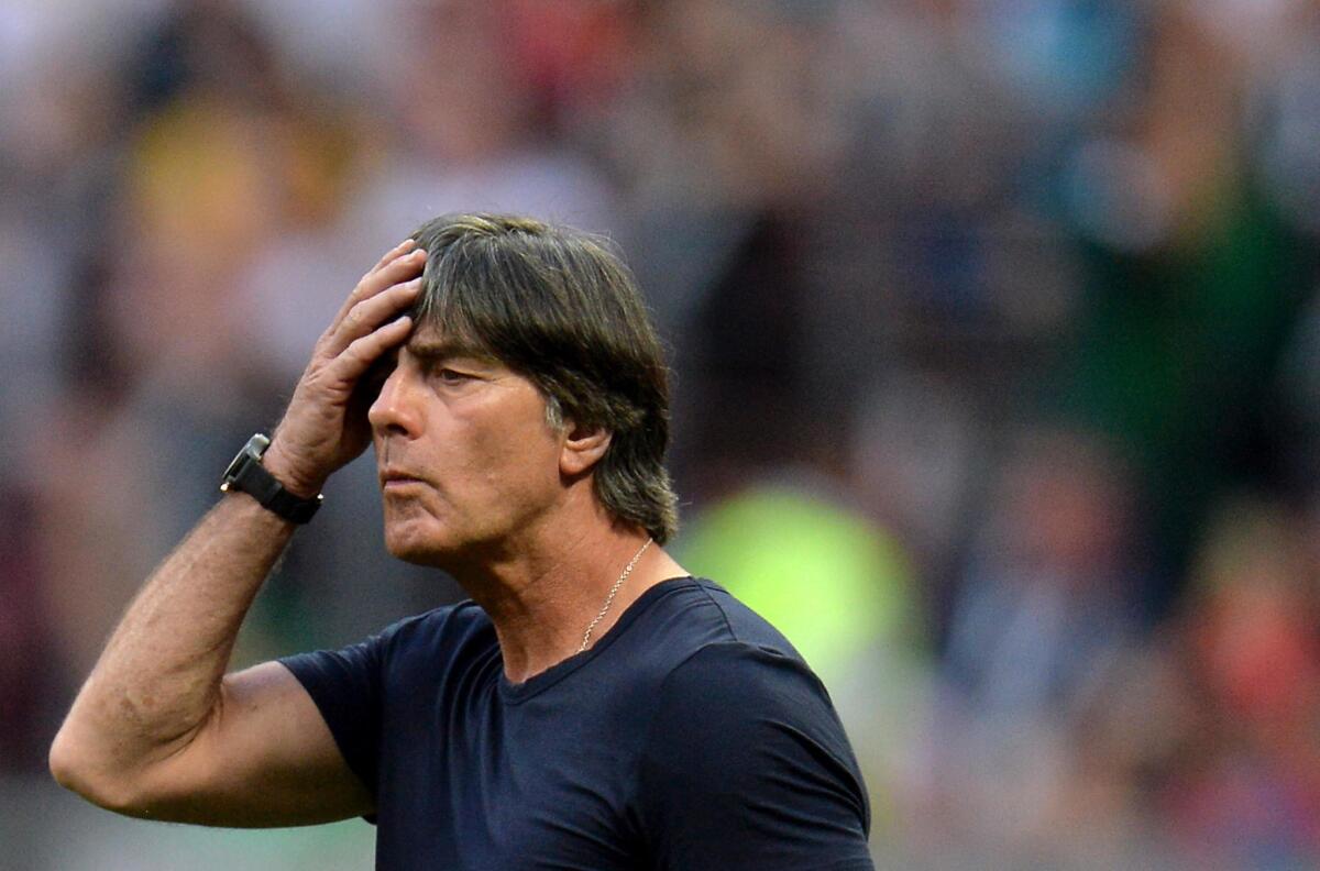 Germany's head coach Joachim Loew reacts during the FIFA World Cup 2018 group F preliminary round soccer match between Germany and Mexico in Moscow, Russia, 17 June 2018.