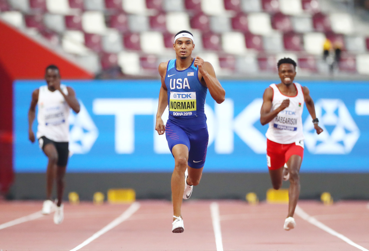 Michael Norman competes in the 400 meters at the IAAF World Athletics Championships.