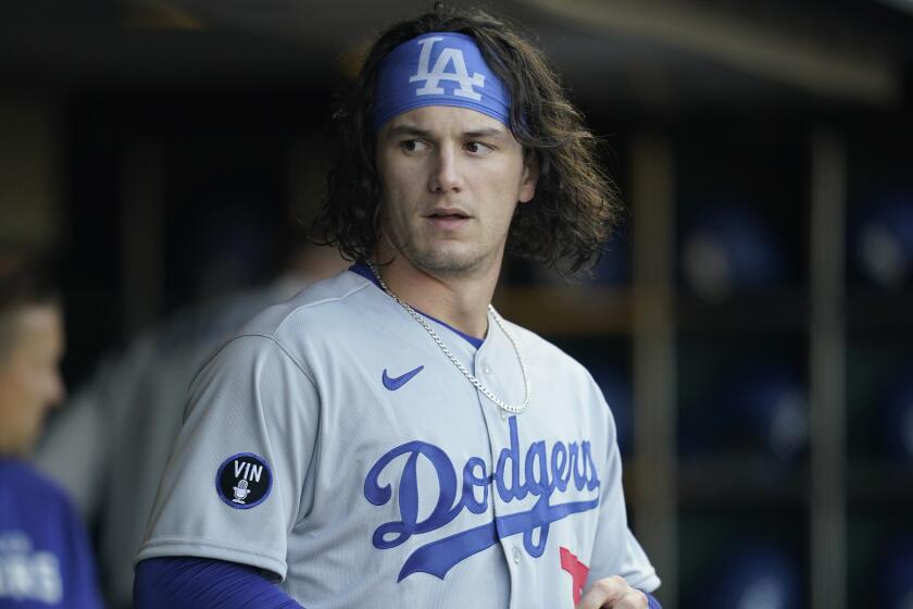 Los Angeles Dodgers' James Outman before a baseball game against the San Francisco Giants in San Francisco, Wednesday, Aug. 3, 2022. (AP Photo/Jeff Chiu)