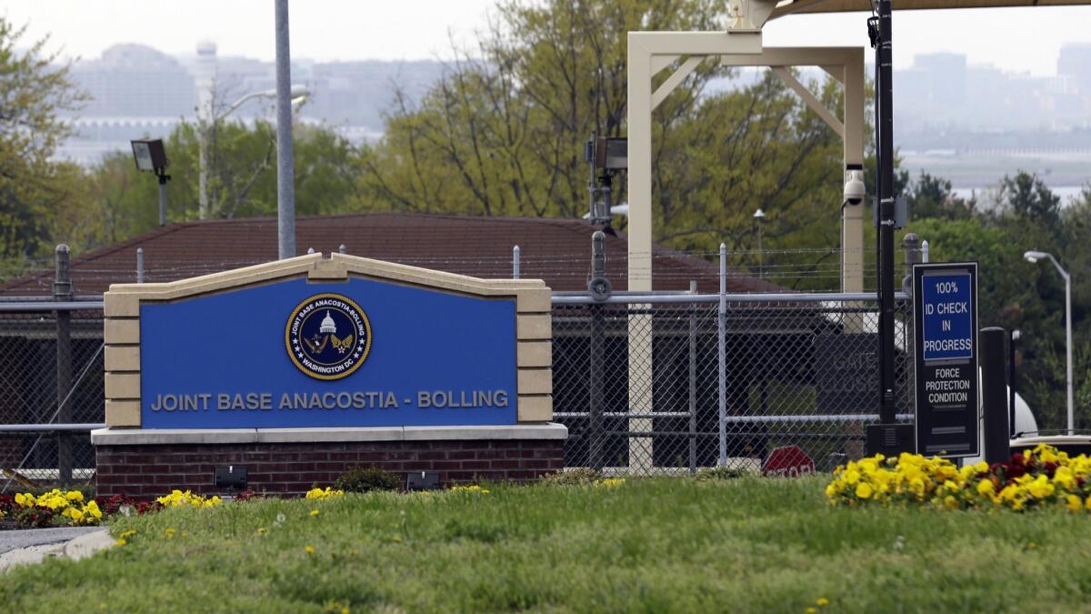 Joint Base Anacostia-Bolling was one of several government facilities in the Washington, D.C., area to receive a suspicious package.