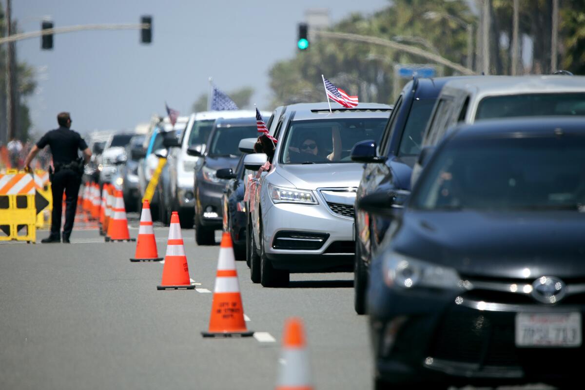 Heavy traffic on Pacific Coast Highway in Huntington Beach. 