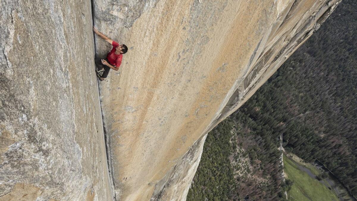 The festival will also host the L.A. premiere of “Free Solo,” which chronicles free climber Alex Honnold as he prepares to scale Yosemite’s El Capitan without a rope.