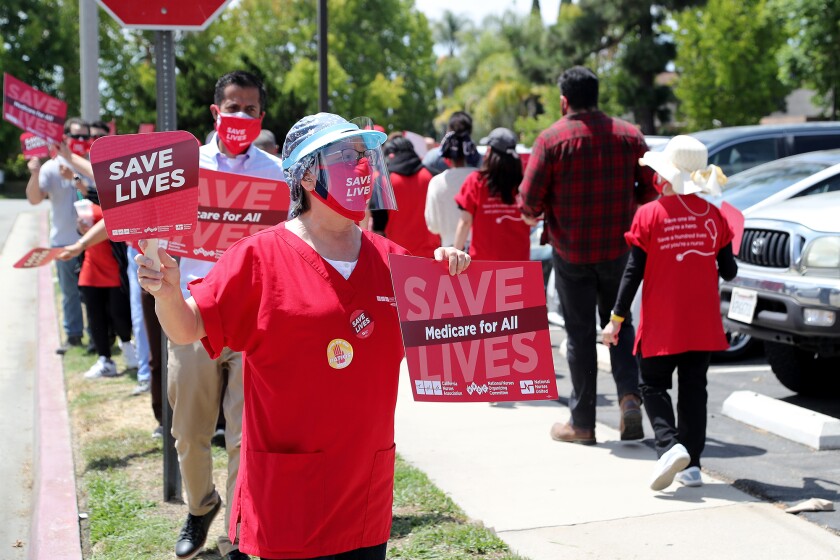 Nurses protest at Kindred Hospital Westminster on Wednesday.
