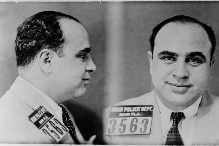 Mug shots of Al Capone taken by Miami police in 1931.