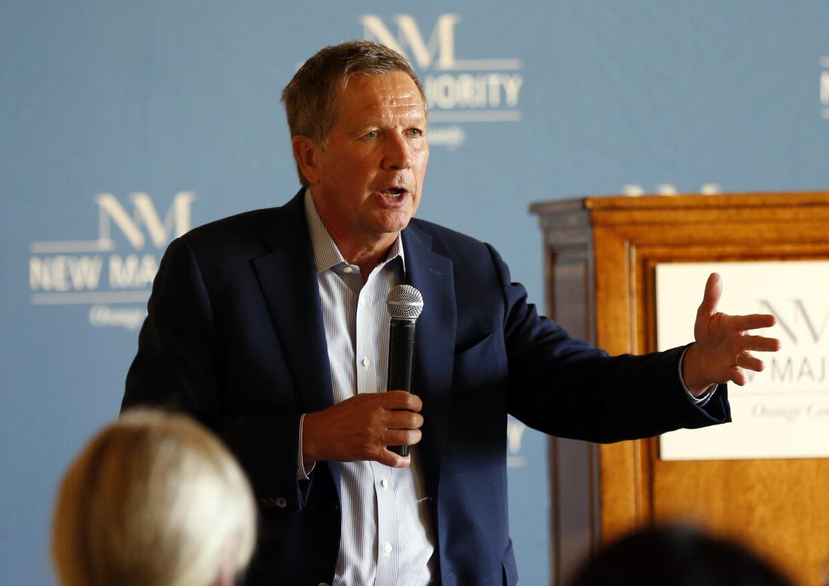 Republican presidential candidate Ohio Governor John Kasich speaks at the New Majority Orange County luncheon in Irvine, Calif., Thursday, Sept. 17, 2015. (AP Photo/Alex Gallardo)