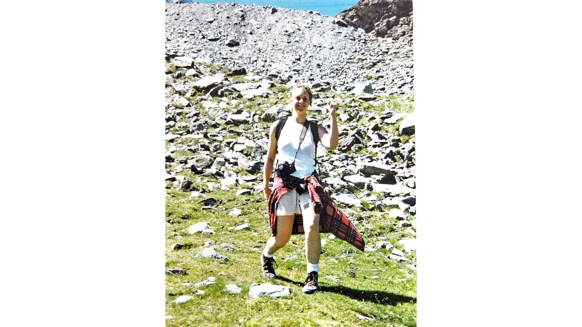 Adrienne "Sunny" Sudweeks, then in her early 20s, climbs the Matterhorn in Switzerland.