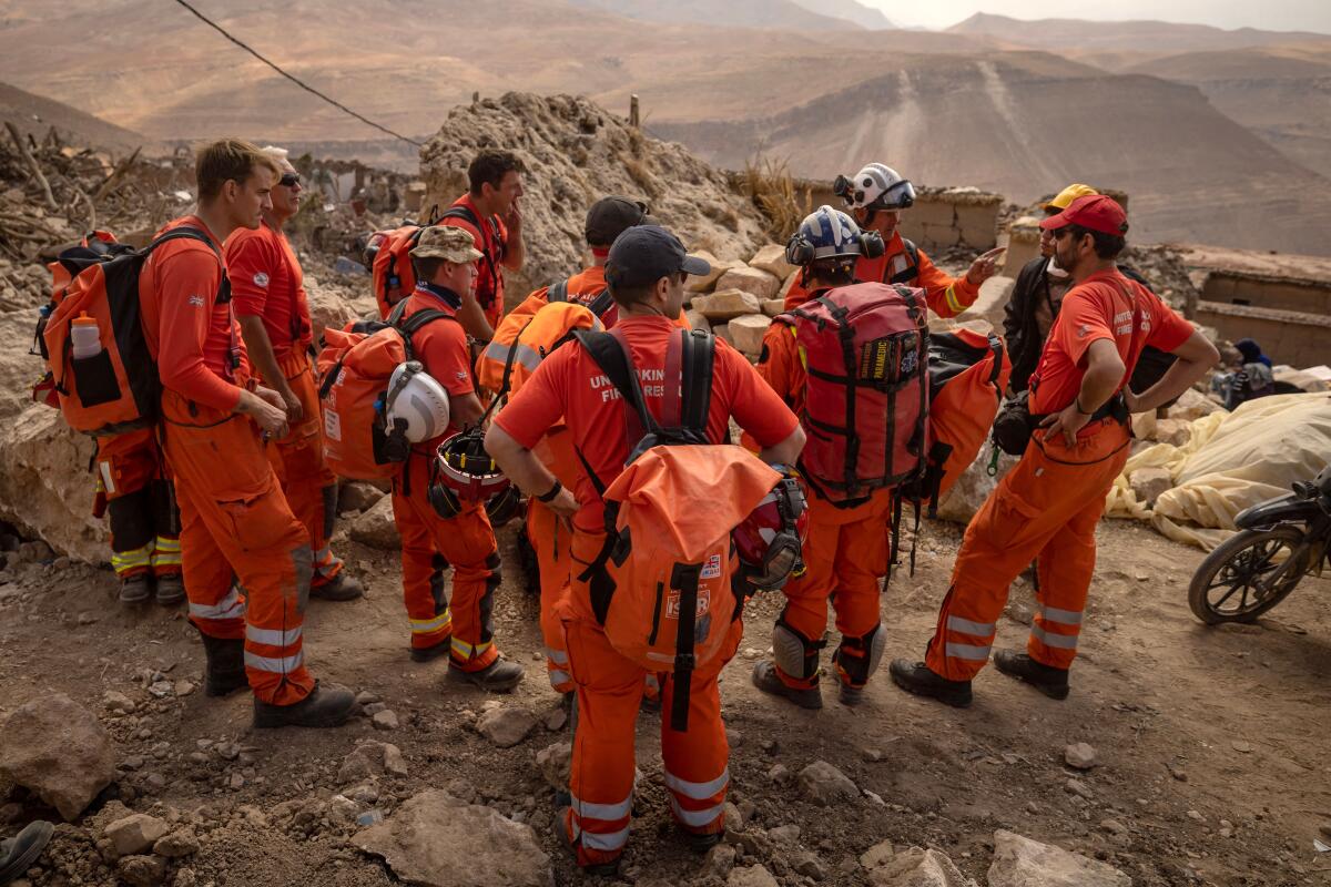 British rescuers gather in the earthquake-hit village in central Morocco.
