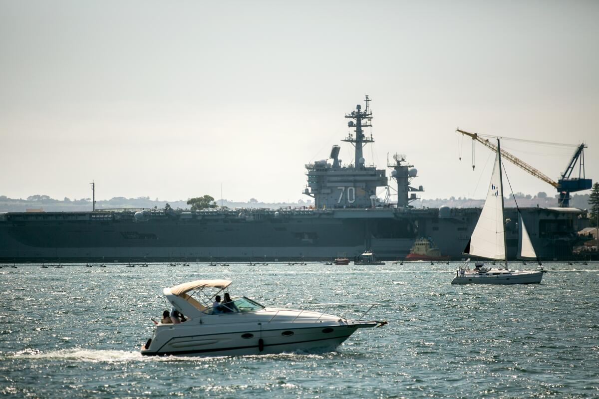  The USS Carl Vinson docked at Naval Air Station North Island on Wednesday, Sept. 2, 2020 in San Diego, CA.