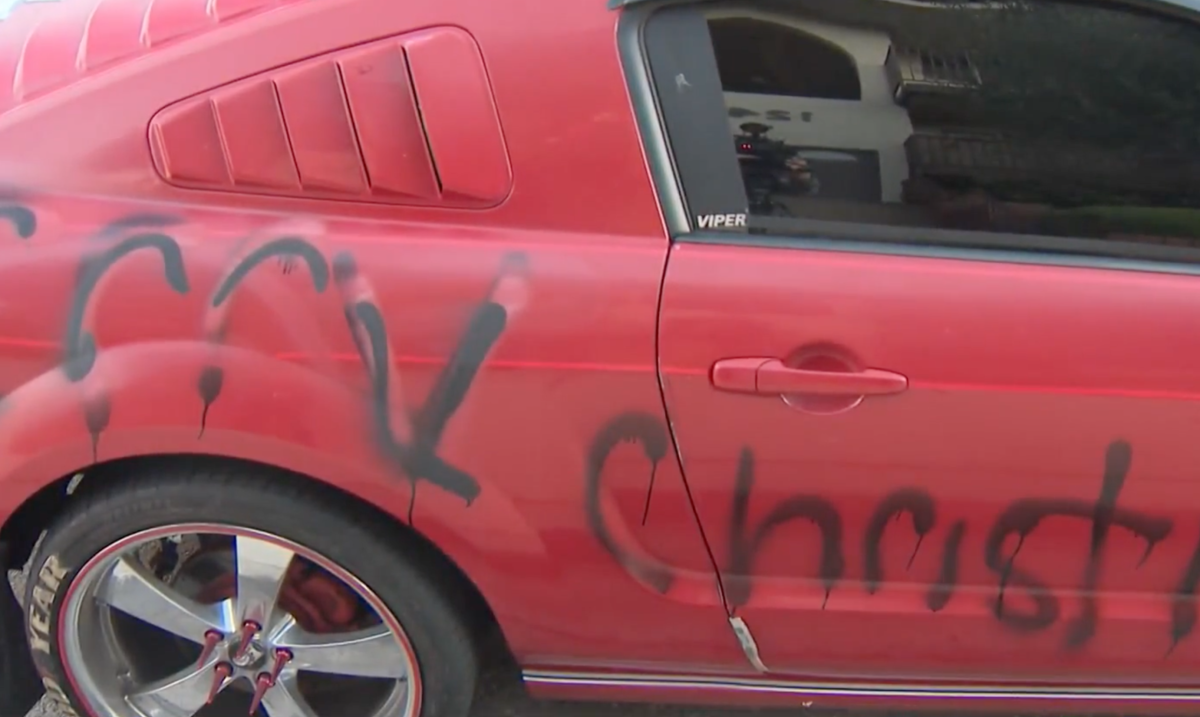 A car defaced weith graffiti over the Christmas weekend.