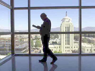 View from the eighth floor of the Van Nuys Municipal Courthouse, looking north at old City Hall.