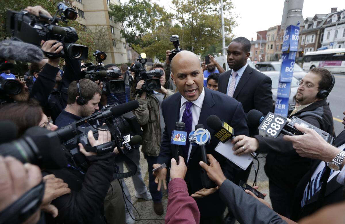 Newark Mayor Cory Booker before voting in the special election for U.S. Senate.