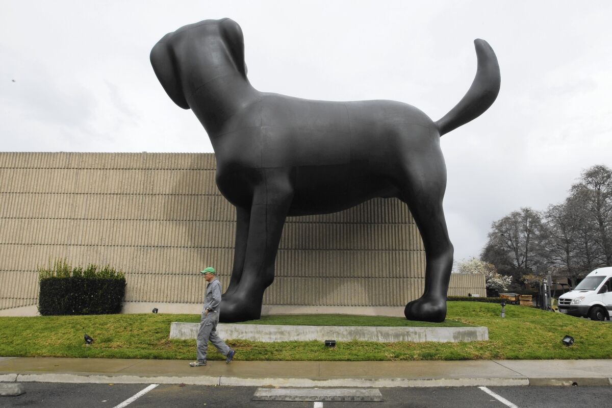 “Bad Dog,” a 28-foot sculpture by Richard Jackson at Orange County Museum of Art in Newport Beach.