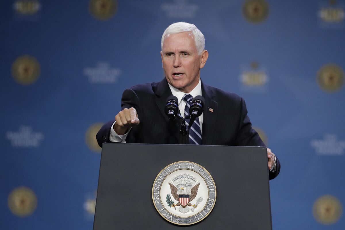 Vice President Pence speaks at the American Legion National Convention in August in Indianapolis.