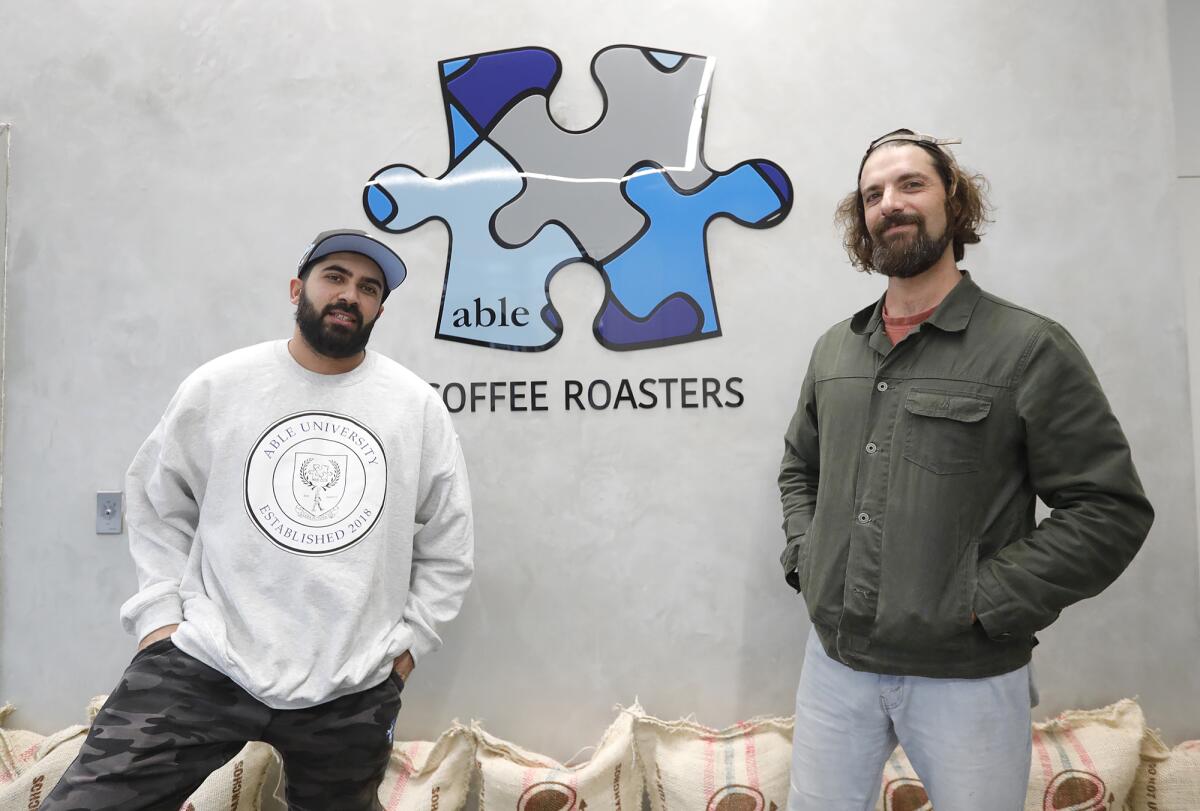 Able Coffee co-owners Adeel Asif, left, and Anthony Palmeri, at the Huntington Beach location.