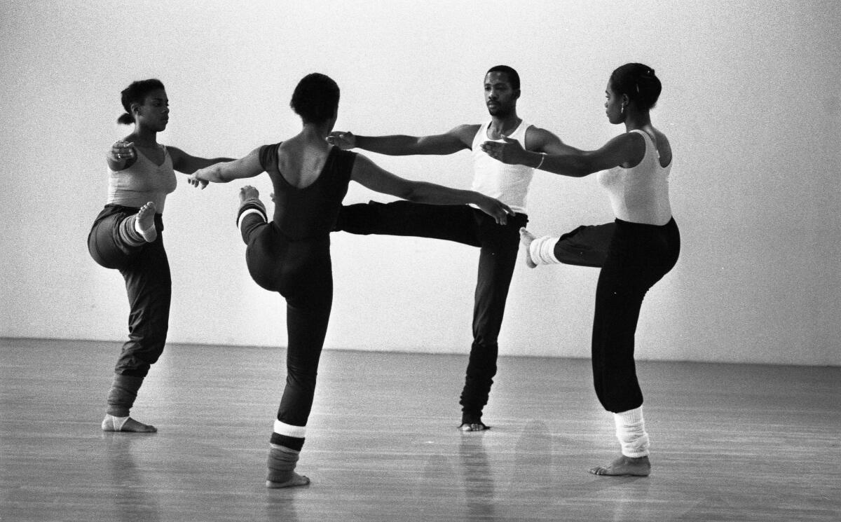 Dancers practice.