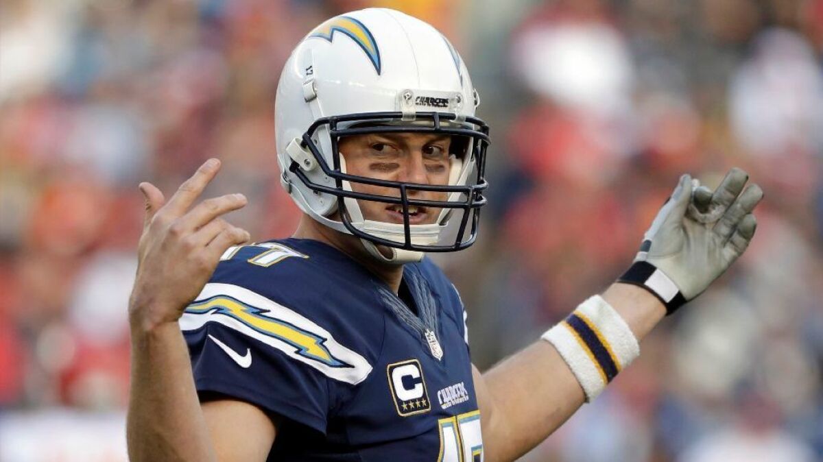 Chargers quarterback Philip Rivers is seen during a game against the Chiefs in San Diego on Jan. 1.