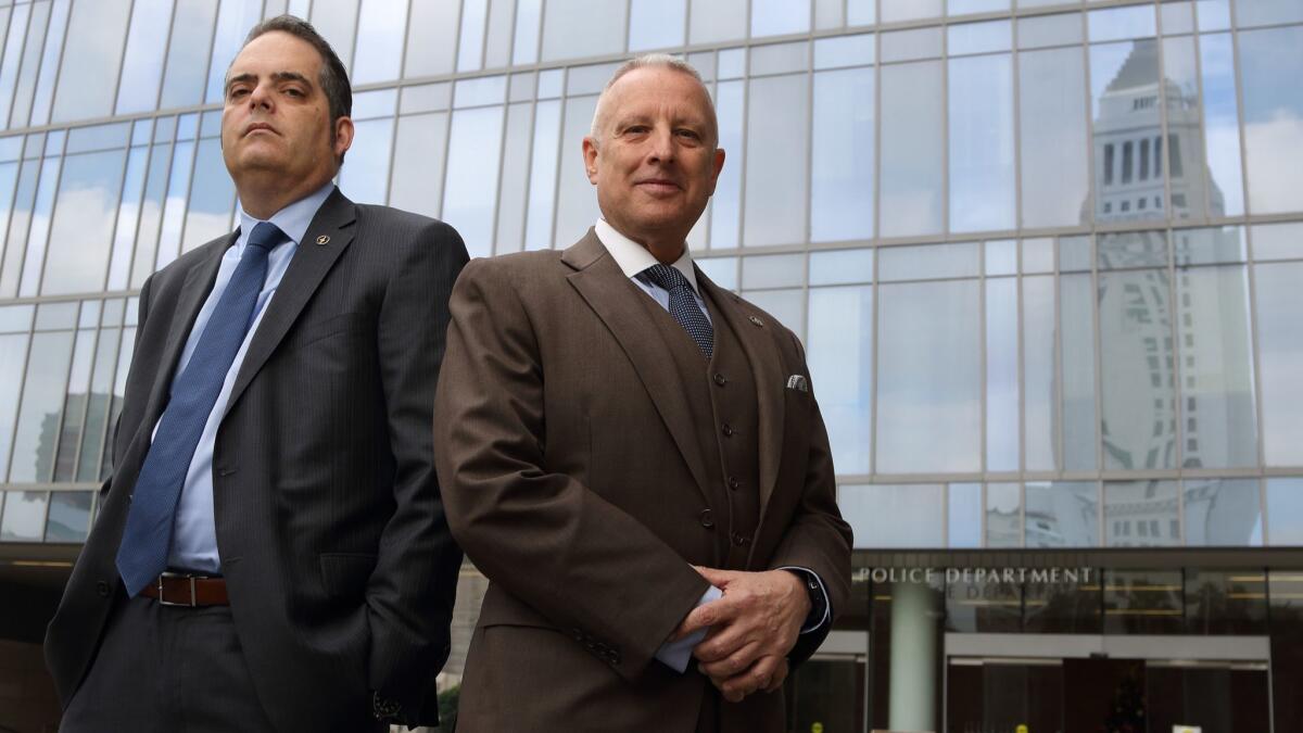 LAPD Det. Greg Stearns, left, and Lt. Walt Teague investigated a 2006 triple murder that happened in L.A. but was ultimately prosecuted last year in China.